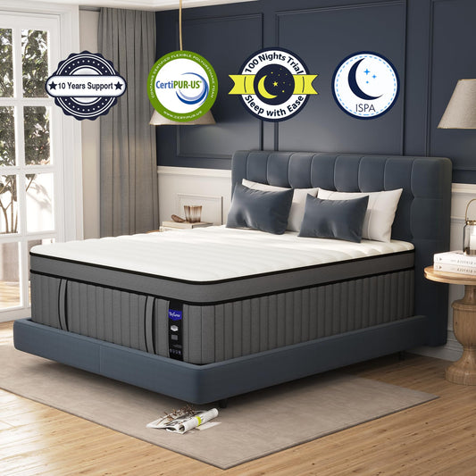 10 Inch Full Size Hybrid Mattress in a Box, Firm Bed with Gel Memory Foam & Pocket Springs, Breathable Cooling Fabric, Pressure & Back Pain Relief, Edge Support