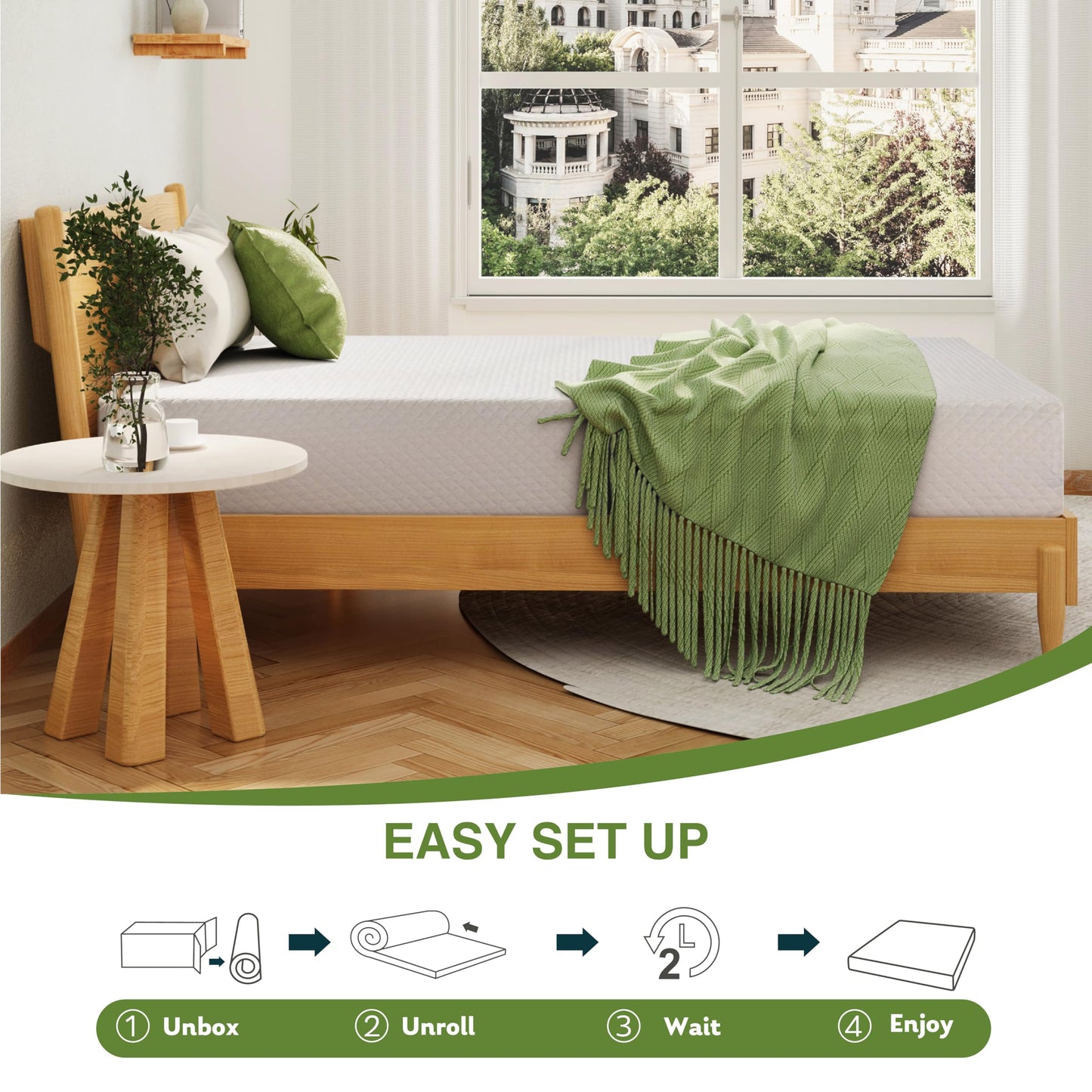 5 Inch Full Size Kids Mattress, Memory Foam Bed with Cooling Green Tea Gel, Medium Firm Support, White, 75'' x 54''