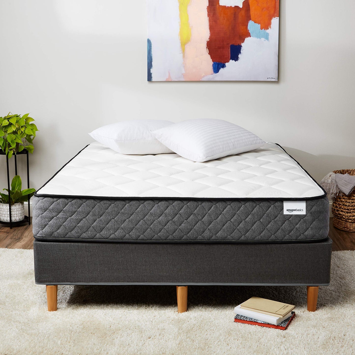 Full Mattress, 10 Inch Hybrid Memory Foam Bed in a Box, Medium Feel with Motion Isolation Springs, White/Gray