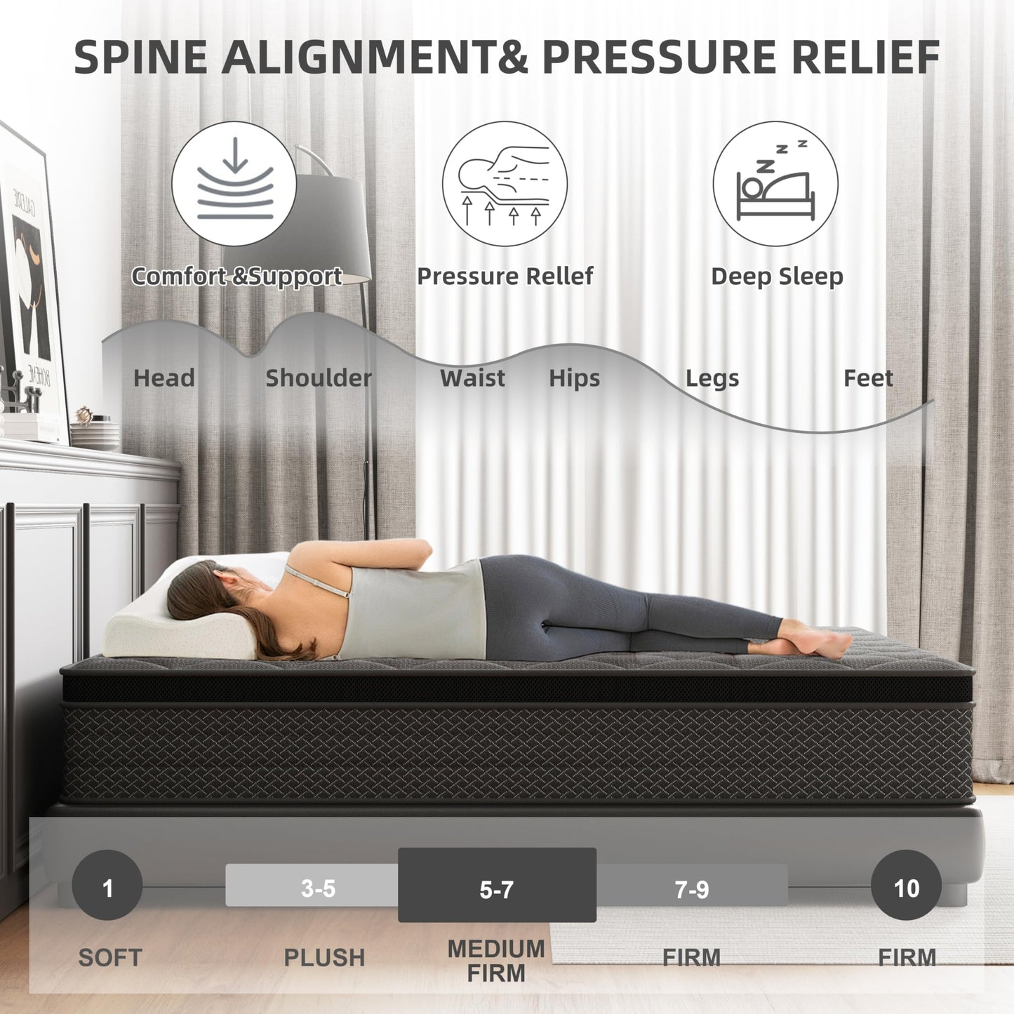 14 Inch Queen Size Hybrid Mattress in a Box, Memory Foam & Pocket Springs, Medium Plush Bed with Motion Isolation, CertiPUR-US Certified, Fiberglass-Free, 365-Night Trial